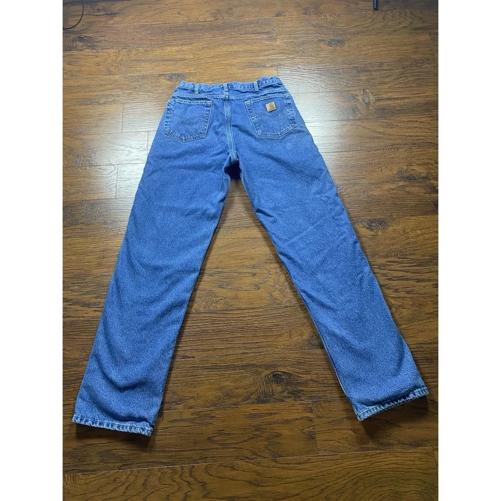 Carhartt Relaxed Flannel Tapered Jean Blue Denim High Rise Workwear Mens 29x34.5